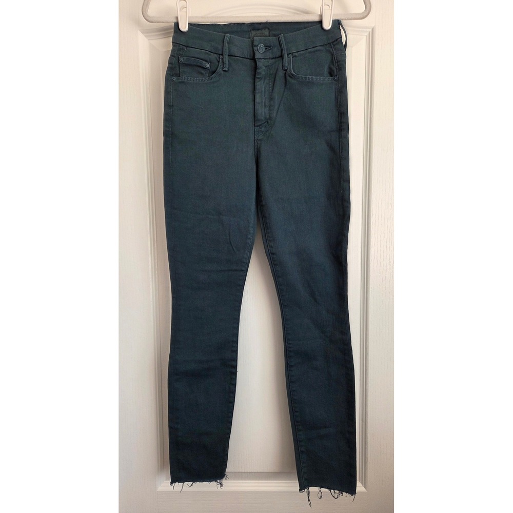 MOTHER High Waisted Looker Ankle Fray Birds of Paradise Teal Jeans Women Size 25